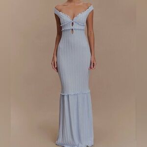 MESHKI Natalie Off Shoulder Maxi Dress - Sky Blue